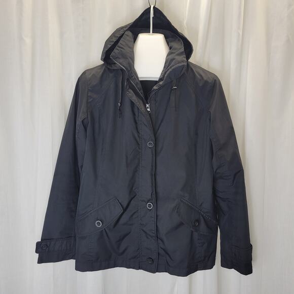 Land's End Black Mid-Length Windbreaker with Removeable hood, M - Picture 1 of 11